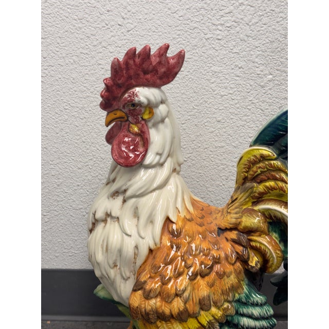 Glazed Ceramic Rooster Sculpture, Large For Sale - Image 11 of 12
