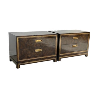 Mid-Century Mastercraft Burl and Brass Chests of Drawers- a Pair For Sale