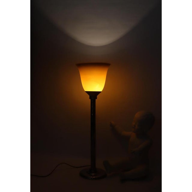 French Art Deco Style Table Lamp with Brown Overlay Glass, 1980s For Sale - Image 6 of 17