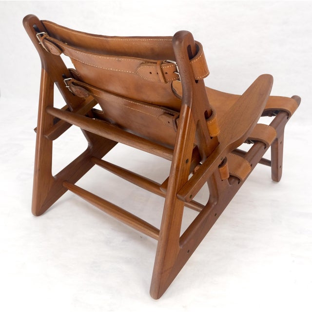 Hunting Chair in Teak Thick Leather Upholstery Lounge Chair MINT For Sale - Image 9 of 18