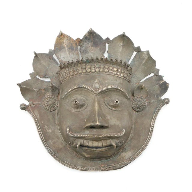 19th Century Indian Bronze Tiger Bhuta Mask Metal Silver Tone South India Kerala For Sale - Image 10 of 10
