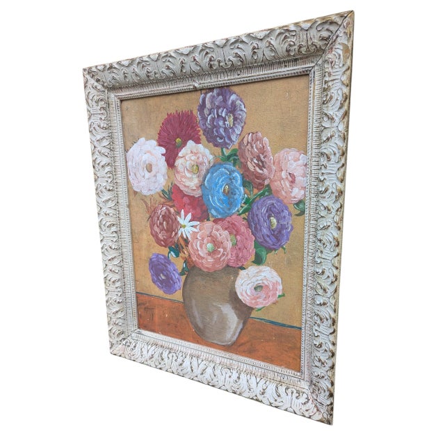 Early 20th Century Vintage Original Still Life Bouquet of Flowers Framed Painting For Sale - Image 5 of 12