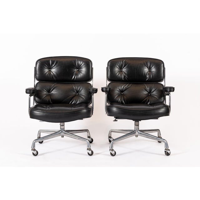 Pair Eames Herman Miller Time Life Black Leather Office Chairs 1980s For Sale - Image 12 of 17