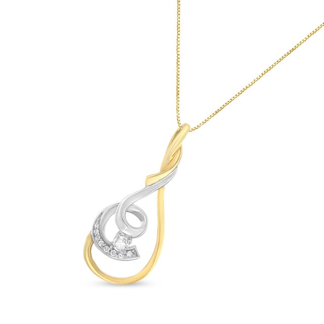 Contemporary Espira 10K Two-Tone Yellow & White 1/6 Cttw Brilliant-Cut Diamond Layered Spiral 18" Pendant Necklace (H-I Color, I2-I3 Clarity) For Sale - Image 3 of 6