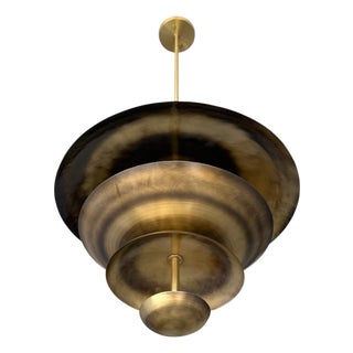 Handmade Solid Brass Tiered Chandelier: Modern Sculptural Pendant Light Fixture For Sale