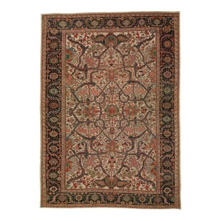 Ivory Field Antique Heriz Serapi Rug For Sale