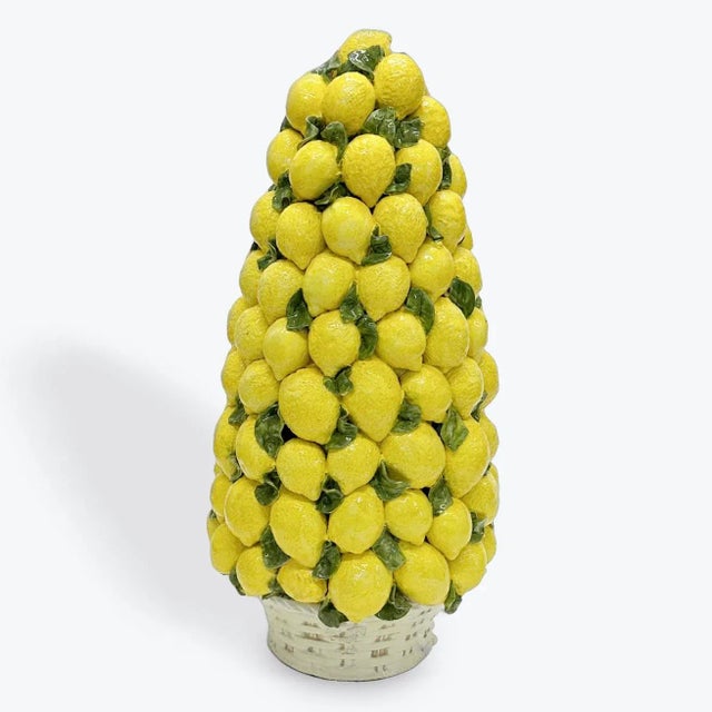 Late 20th c. Italian ceramic Lemon tree sourced along the Amalfi Coast. This is a charming lemon topiary that is extra...