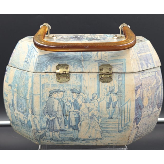 Vintage Decoupaged Octagonal Vanity Box/Purse With Colonial Tavern Scene For Sale - Image 12 of 16