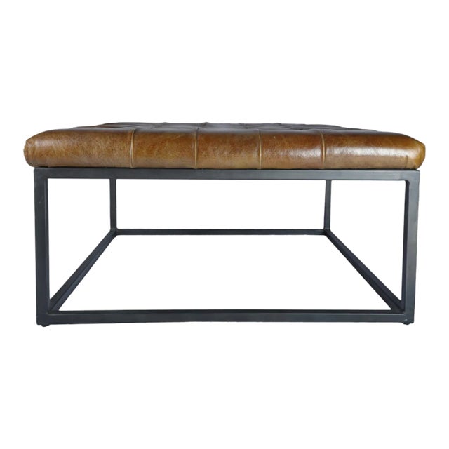 Matthew Izzo Home Norwood Square Leather Foot Stool - Large For Sale