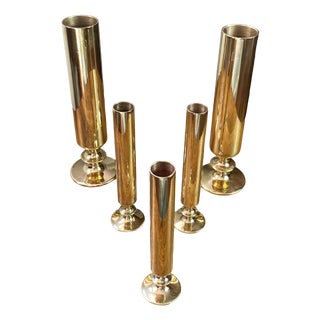 Tubular Candlesticks and Bud Vases in Brass, 1950s, Set of 5 For Sale