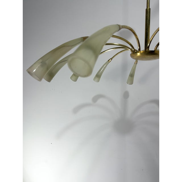 Mid-Century Modern 12-Light Spider Hanging Lamp in Brass and Murano Glass in the style of Ercole Barovier, 1950 For Sale - Image 3 of 15