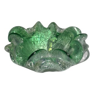 Green Murano Glass Ashtray with Silver-Leaf Particles from Barovier&Toso, 1970s For Sale