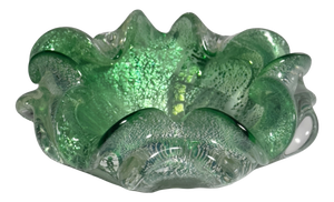Green Murano Glass Ashtray with Silver-Leaf Particles from Barovier&Toso, 1970s