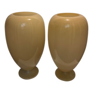 Monumental Global Views Internally Illuminated Polish Glass Luminaires - Cream - a Pair For Sale
