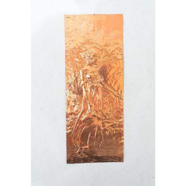 Jugendstil Copper relief " water carrier " around 1908 Polished and stove enameled