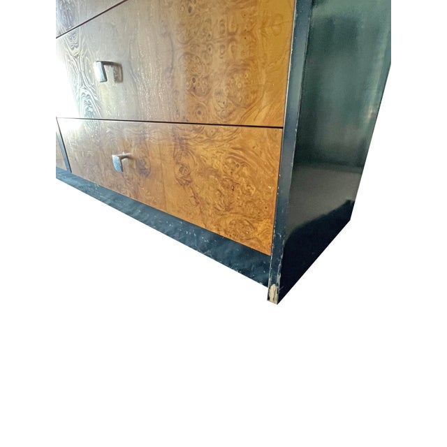Wood Vintage Milo Baughman Style Burl and Black Dresser or Credenza in Modern Design For Sale - Image 7 of 9