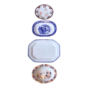 Collection of Antique English Porcelain Blue, White and Imari, Four Pieces