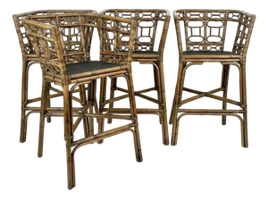 Set of 4 Vintage Bamboo Rattan Bar Stools