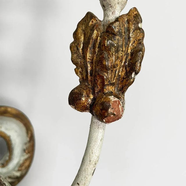 Italian Two-Light Wall Lamps in Wood with Gold Finish, 1700s, Set of 2 For Sale - Image 10 of 18