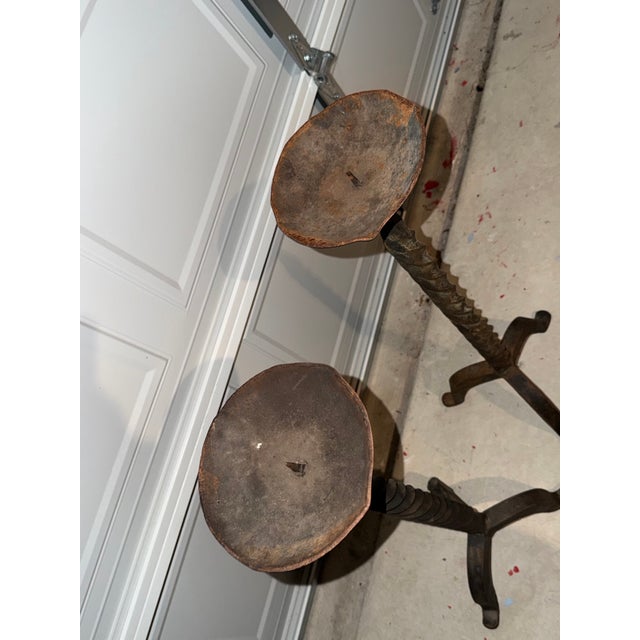 Large Heavy Vintage Iron Swirl Floor Candle Holders For Sale - Image 11 of 11