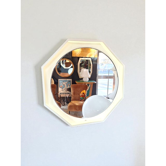 White Large Backlit Octagonal Mirror with Wooden Frame, Italy, 1970s For Sale - Image 8 of 8