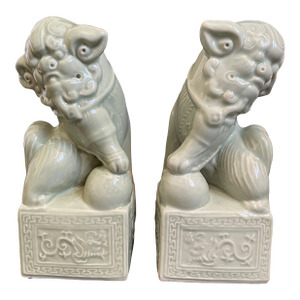 Vintage Glazed Porcelain Chinese Foo Dogs, Pair