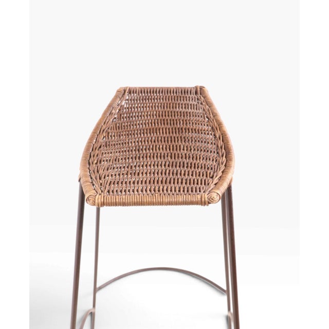 Set of Four Mid Century Wrought Iron and Wicker Bar Stools For Sale - Image 12 of 16