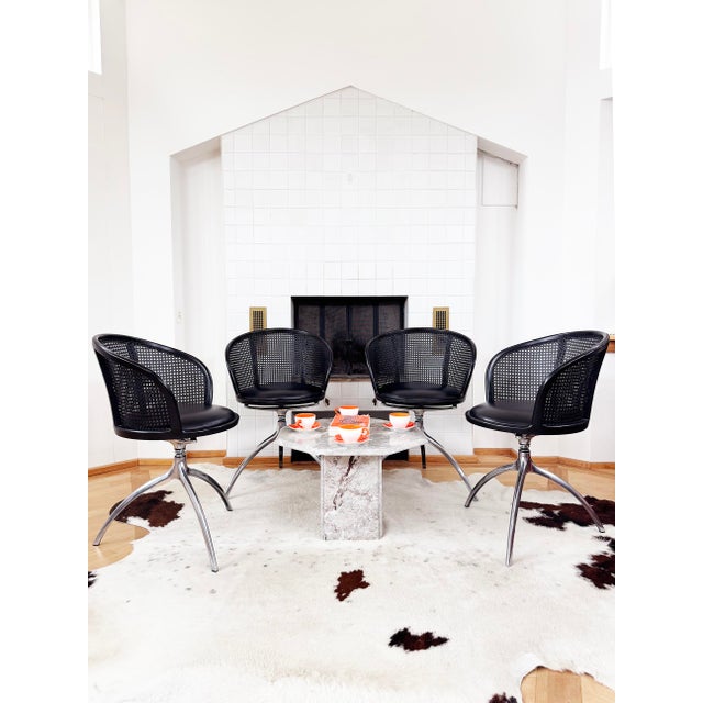 Alias 1990s Set of 4 Paolo Rizzatto Alias 901 Young Lady Chairs Black Seat & Cane, Aluminum For Sale - Image 4 of 18