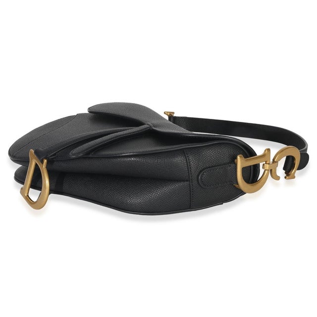 Black Black Grained Calfskin Medium Saddle Bag For Sale - Image 8 of 9
