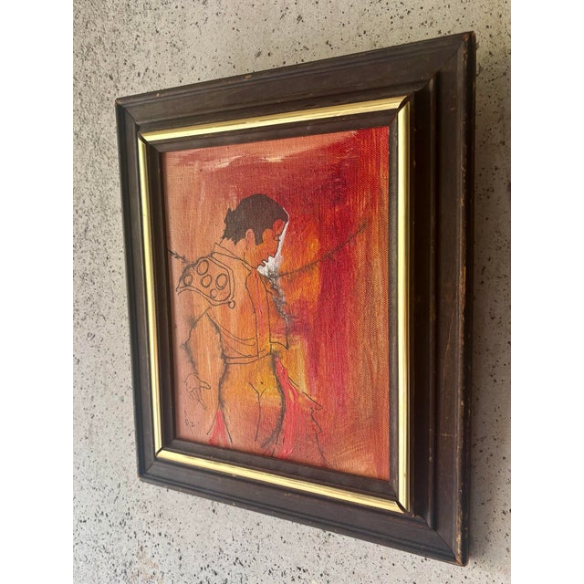 1960s Vintage Spanish Modernist Matador Portrait Painting Signed Pz For Sale - Image 4 of 6
