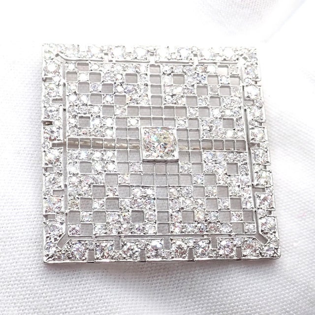 Mid 20th Century Mid 20th Century Vintage Estate Art Deco Platinum 5ctw Diamond Square Pin Brooch For Sale - Image 5 of 9