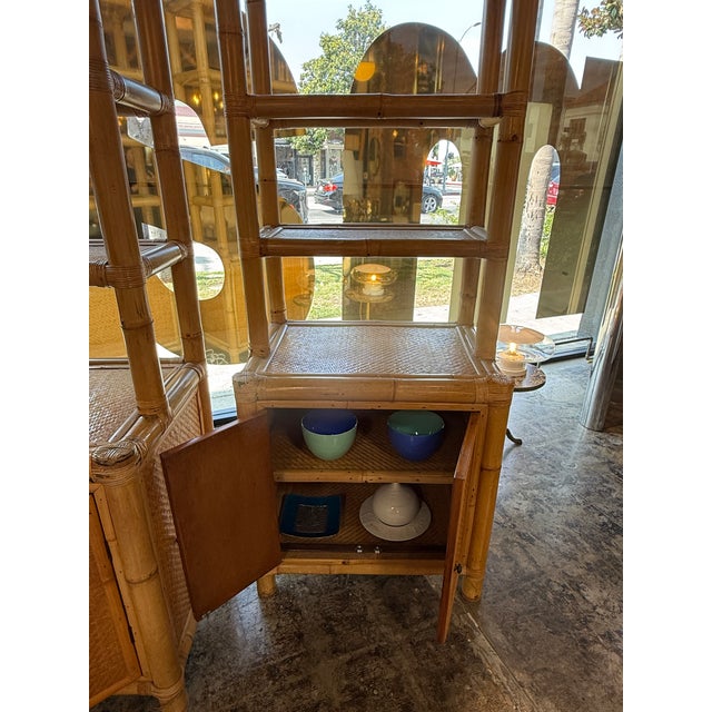 Pair of Bamboo and Woven Rattan Bookcases With Cabinet Bases, 1970s For Sale - Image 9 of 13