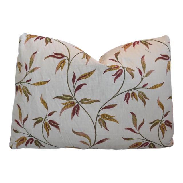 Designer Trailing Embroidered Leaves Pillow With Feather and Down Insert For Sale