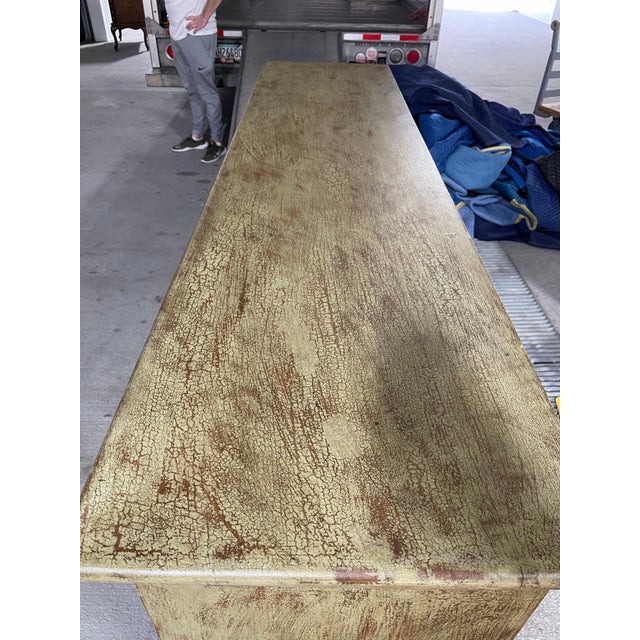 Early 21st Century Green Brown Washed Four-Door Console with Metal Decorative Doors, 21st Century For Sale - Image 5 of 7