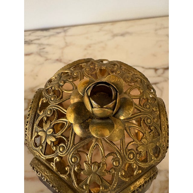 Amber Vintage Hollywood Regency Amber Glass Hexagon Jewelry Casket Display For Sale - Image 8 of 11