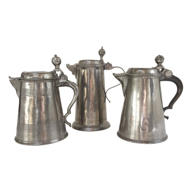 Antique Swedish Pewter Tankards, 1900s, Set of 3 For Sale