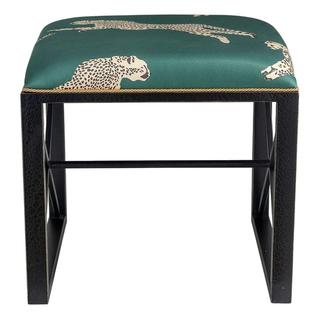 Scalamandre Maison by Port 68 Medallion Black with Leaping Cheetah Evergreen Single Bench For Sale