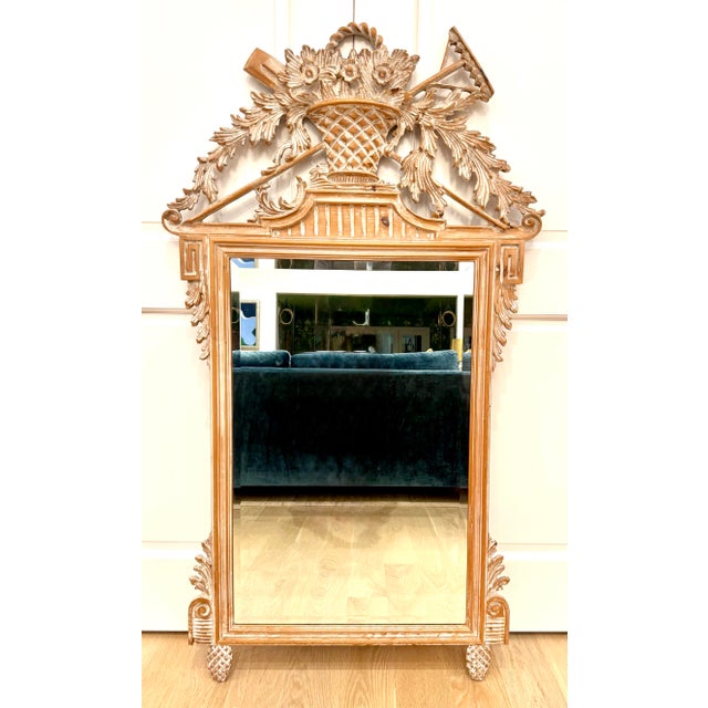 Wood Vintage Italian LaBarge Louis XVI Style Pickled Pine Wall Mirror For Sale - Image 7 of 9