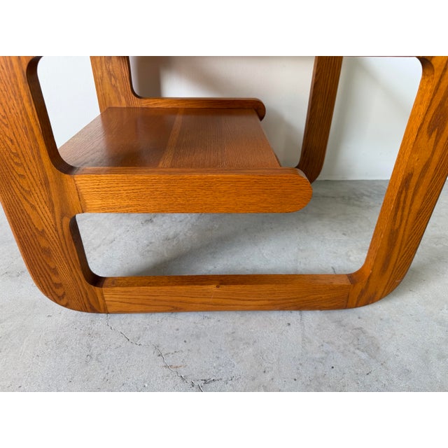 1970s 1970s Mid-Century Modern Lou Hodges Oak & Smoked Glass Top Side Table For Sale - Image 5 of 12