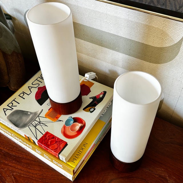 Mid-Century Modern Mid Century Teak and Glass Table Lamps - Set of 2 For Sale - Image 3 of 14