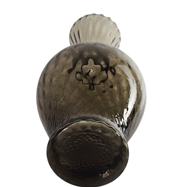 Vintage Italian Empoli Style Optic Swirl Vase – 13.75” Smoke Quilted Art Glass For Sale In San Francisco - Image 6 of 7