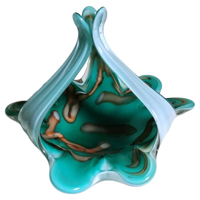 Italian Colored Opaline Murano Glass Basket, 1965 For Sale