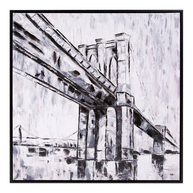 Brooklyn Bridge Black & White Painting For Sale