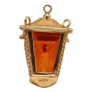 The 17th Street: Custom Antique Lantern Charm in Yellow Gold For Sale