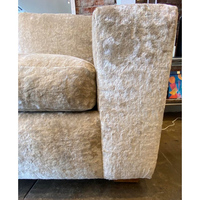 Tan Sofa in Holly Hunt Toffee Velvet Linen - Reupholstered MCM For Sale - Image 8 of 11