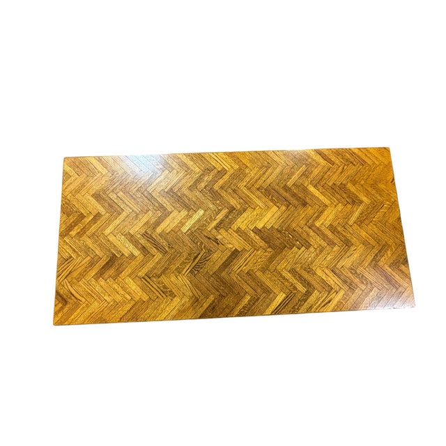 Late 20th Century Mid-Century Modern Oak Parquet Coffee Table With Herringbone Top For Sale - Image 5 of 10