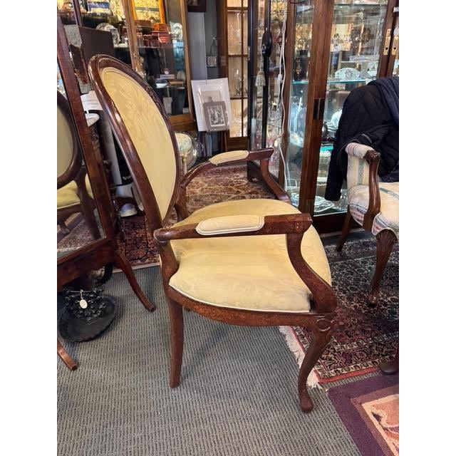 Single Contemporary Upholstered French Style Designer Arm Chair. Sturdy, sound and with lovely upholstery and a great wood...