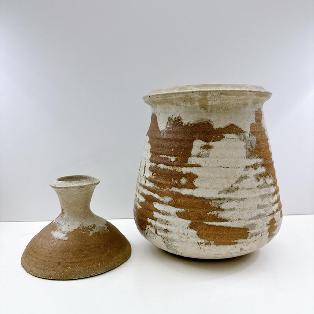 Vintage Studio Pottery Lidded Canister Signed Handmade Stoneware Rustic Wabi Sabi For Sale - Image 4 of 12