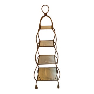 1970s Vintage Italian Gold Gilt Brass Tassel Etagere For Sale
