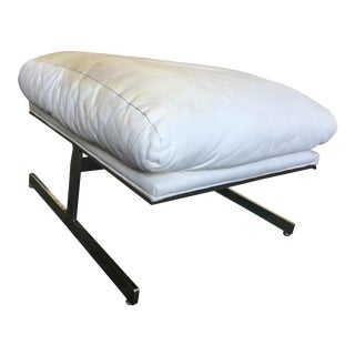 Kipp Stewart for Directional Flat Bar Chrome and White Leather Ottoman For Sale
